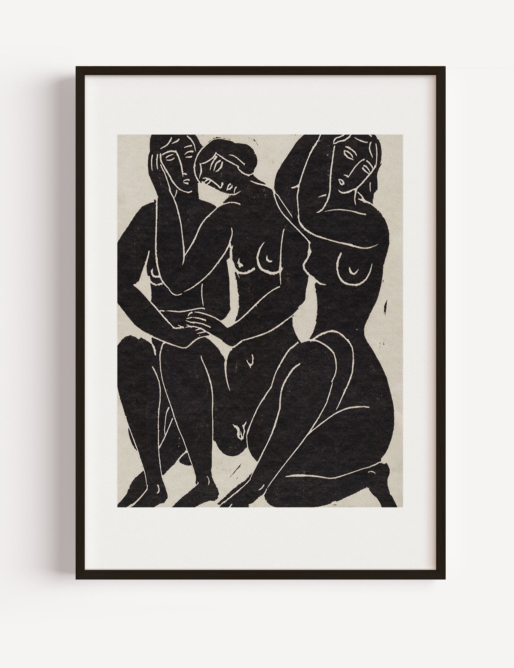 Three Women Vintage Woodcut Poster